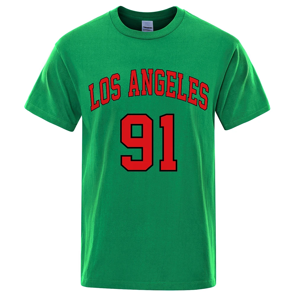 Los Angeles 91 Team Uniform Letter Printed USA City T-Shirts Men Summer Loose Short Sleeve Cotton Breathable Oversized T Shirt