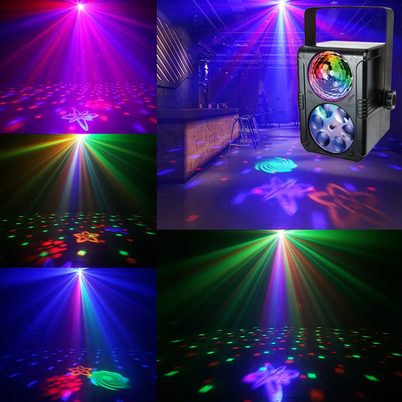 

Звуковая активация, сценические лазерные фонари, вечерние огни, дистанционное управление, USB, дискотека, DJ, стробоскоп, вращающийся с узорами, свадьба, день рождения