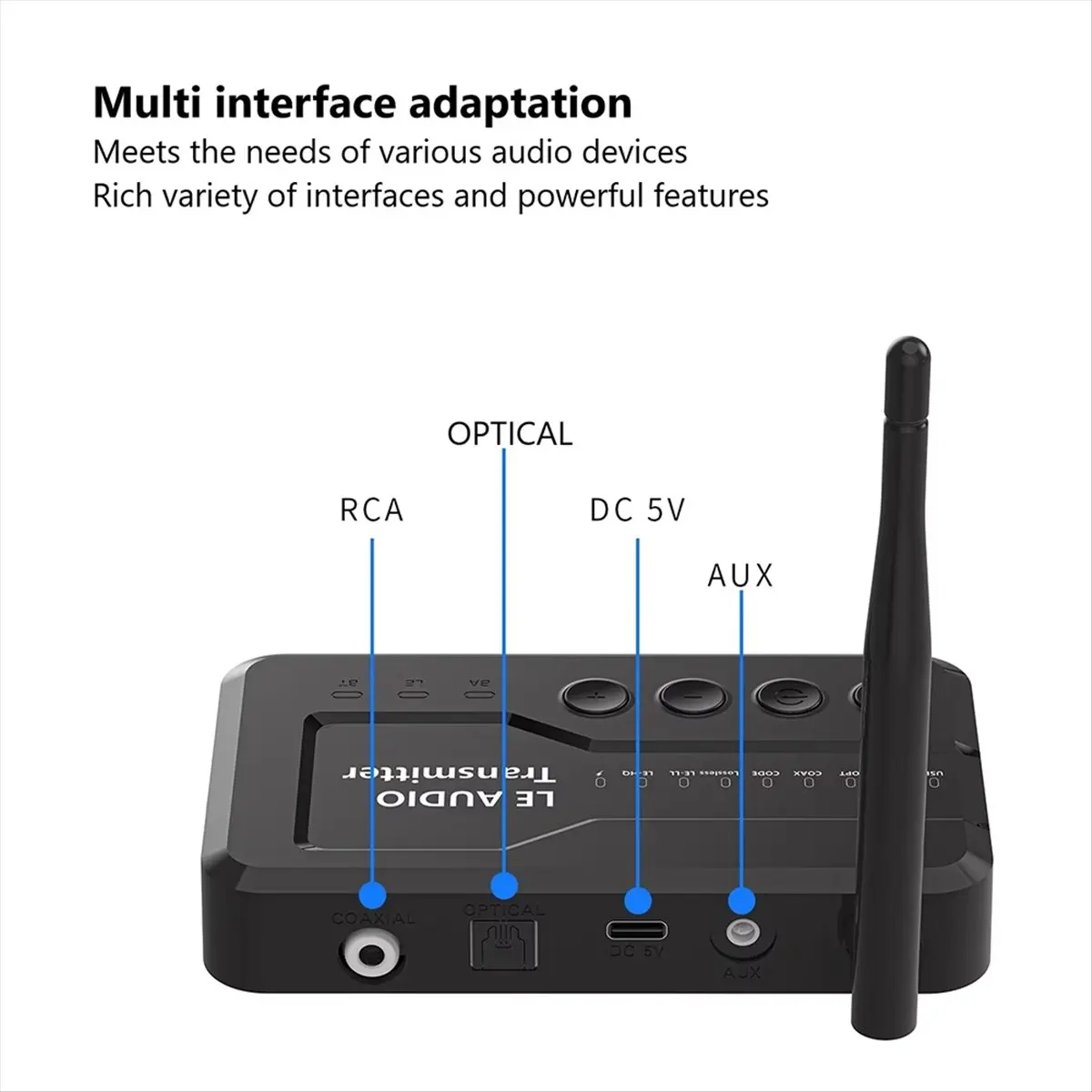 #49J Bluetooth Audio Transmitter,LE Audio Bluetooth 5.3 Audio Transmitter Adapter for TV Headphons (Black)
