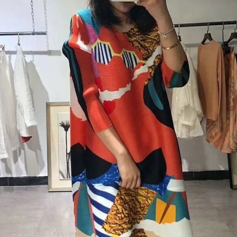 2023 Spring New Colored Round Neck Long Sleeve Casual Loose Size Women's Dress  long dress  LOOSE