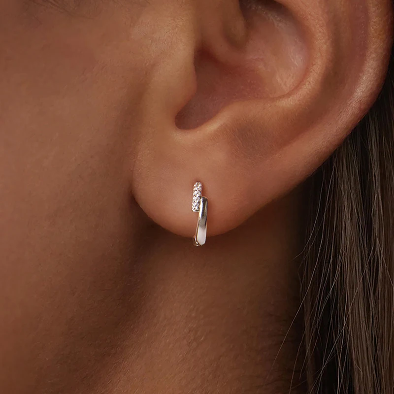

WOSTU S925 Simple Zircon Cross Hoop Huggie Earrings For Women 925 Sterling Silver Crossed Ear Cuffs Family Lover Jewelry Gift