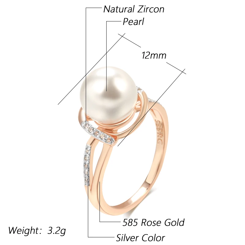 Kinel Hot Fashion Geometry Pearl Ring for Women 585 Rose Gold Silver Color Mix Natural Zircon Boho Ethnic Wedding Jewelry