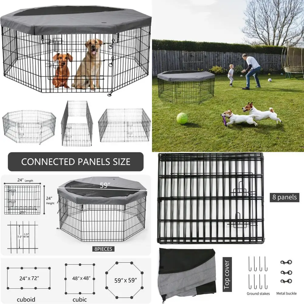 

Регулируемый металлический вольер для собак с 8 панелями, 24x24 фута (ширина x высота), с верхней крышкой для использования в помещении/на улице