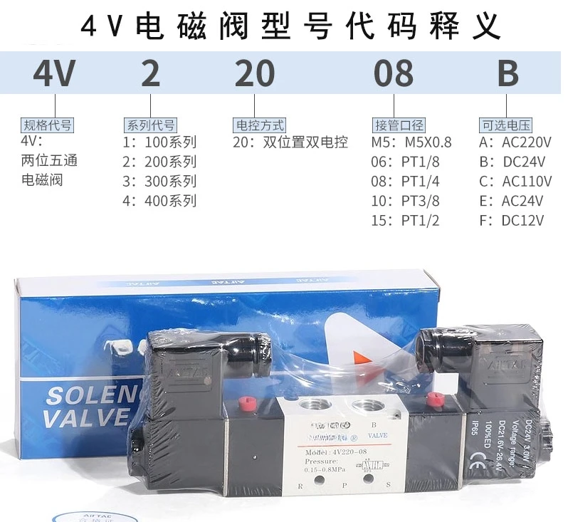 4V220-08 Three-position Five-way Solenoid Valve Double Electronic Control 4V230/130C/330C/430C-08-10