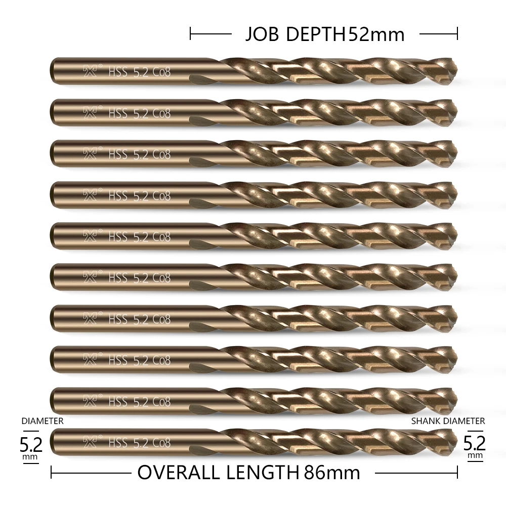 HUAZHICHUN 10 pezzi dimensioni 5.0mm 5.2mm 5.5mm 5.8mm M42 8% cobalto, Set di punte da trapano per metallo