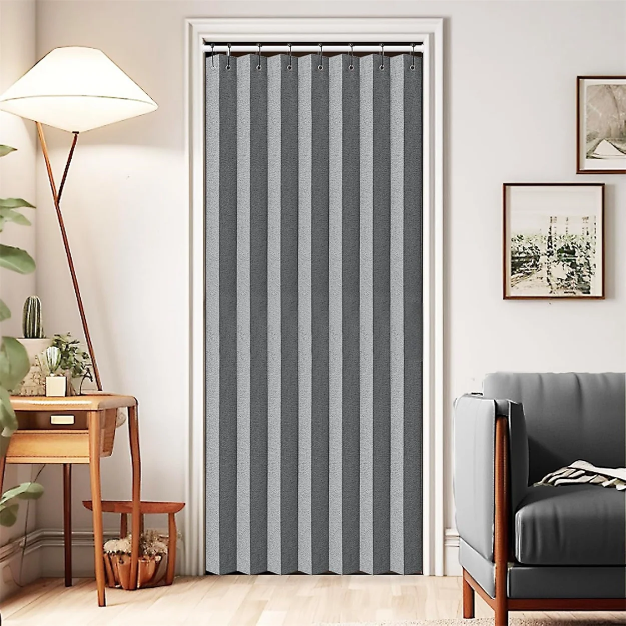 1PC Beige Black Fixed Folding Door Curtain Household Cloth Bedroom Fitting Partition Wind Waterproof Thermal Insulation Shield