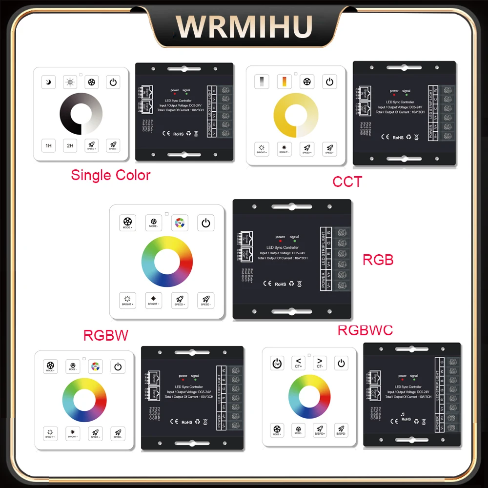 

DC5V 12V 24V RF 86 sty Touch Panel Switch Single Color/CCT/RGB/RGBW/RGBWC(RGB+CCT) LED Strip Light/FCOB RJ45 Cascade Controller