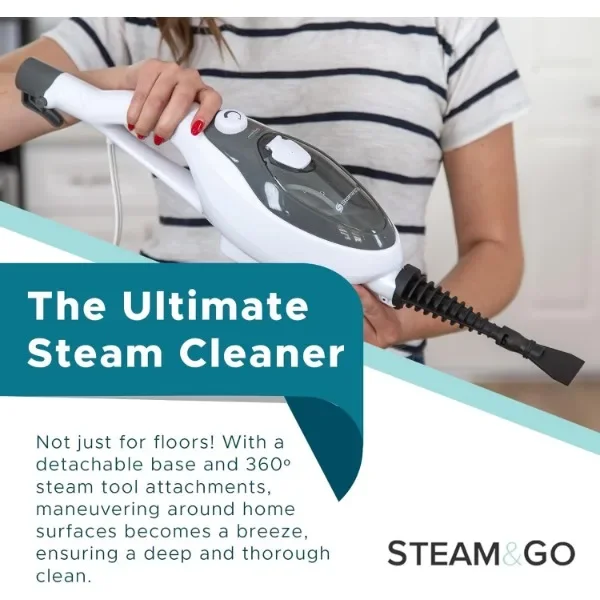 Steam and Go 10-in-1 Steam Mop - Floor Steamer with Detergent Chamber and Detachable Handle for Tile Grout, Clothes