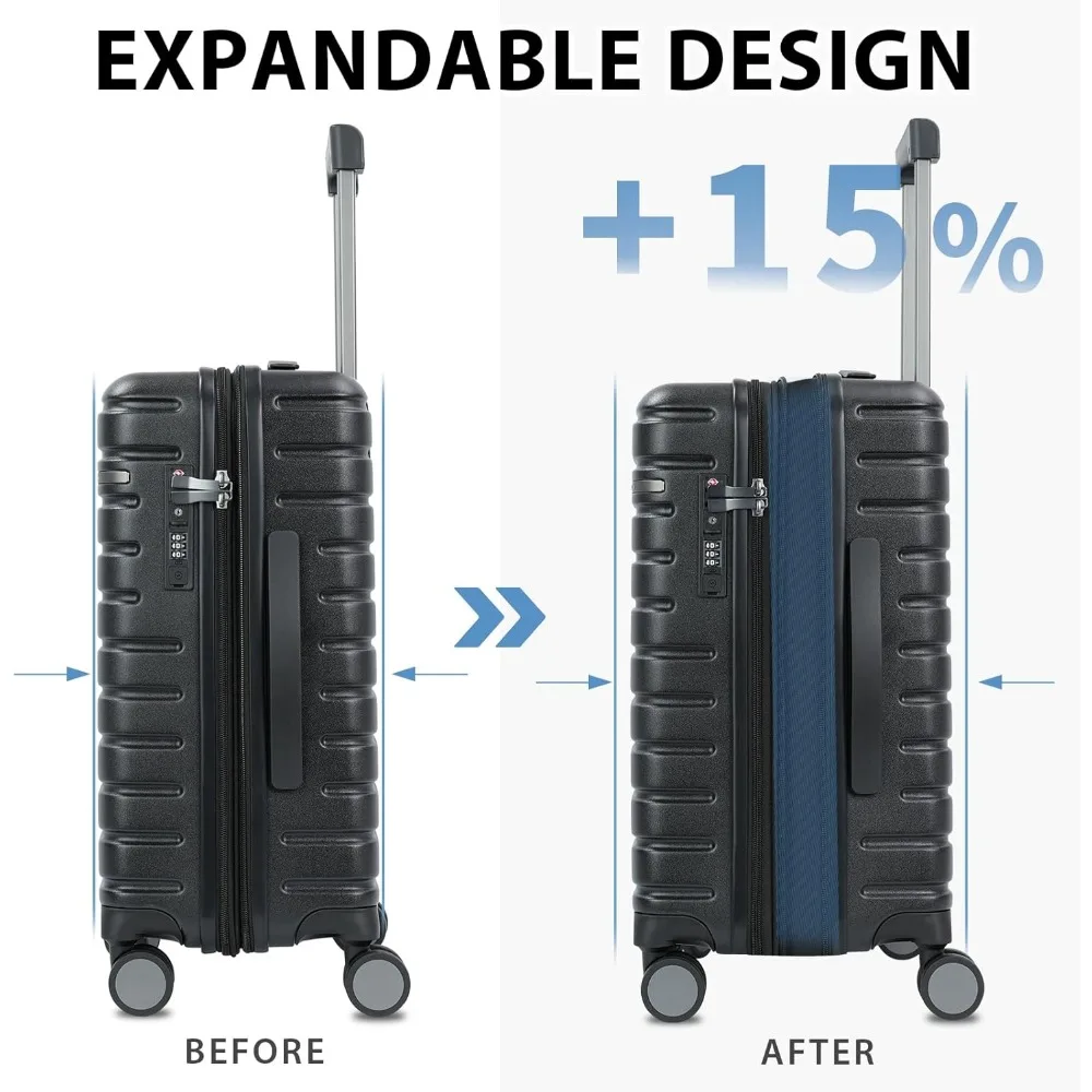 Expandable Hard Shell Spinner Luggage, Airline Approved Carry-On Suitcase with TSA Lock, 21x14x9 Inches Travel Companion