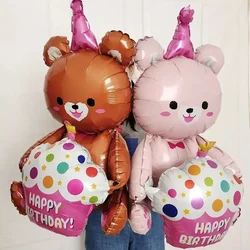 4D Large Bear Cake Balloons Cartoon Animal Cute Bear Foil Balloon Children Boys Girls Birthday Party Decoration Scene Props Toys
