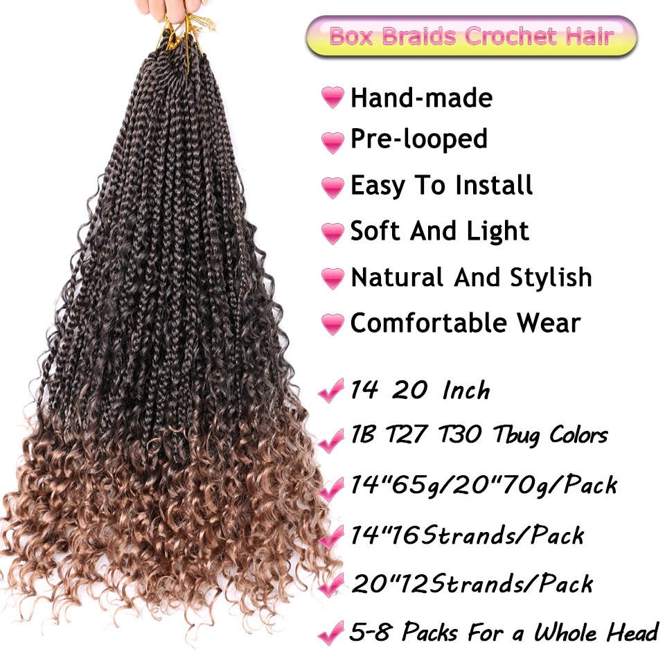 Synthetic 14 20 Inch Box Braids Crochet Hair Curly Ends Ombre Soft Goddess Locs Crochet Hair Crochet Braiding Hair Extensions