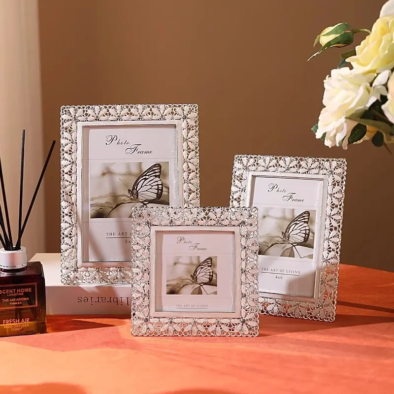 Modern  style 4/6/7inches silver white Photo Frames Metal Alloy Picture Frame Wedding Bridal Favor Gifts home desk decoration