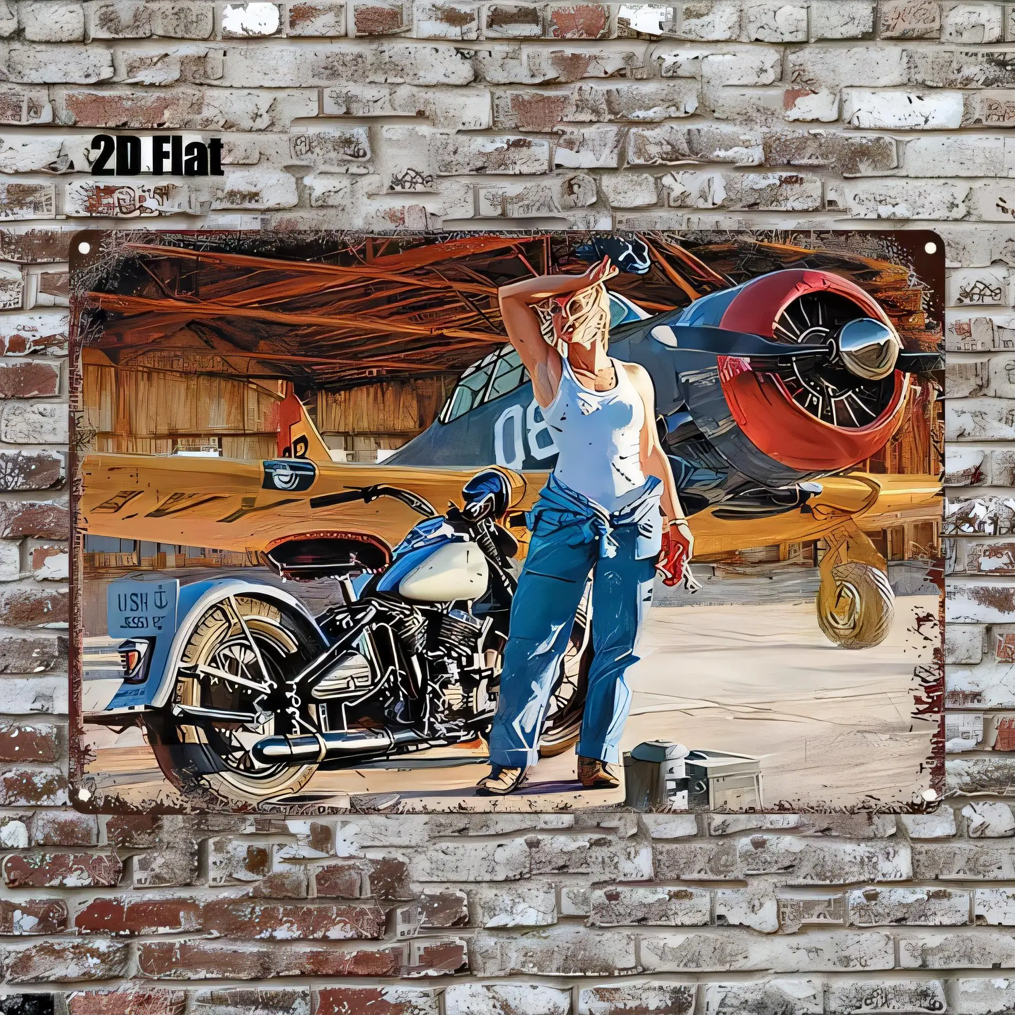 Tin Sign 20 Flat Vintage Motorcycle Retro Biker Man Garage Wall Decor Metal Plaque Art for Man Cave Bar Pub Home Office   Rustic