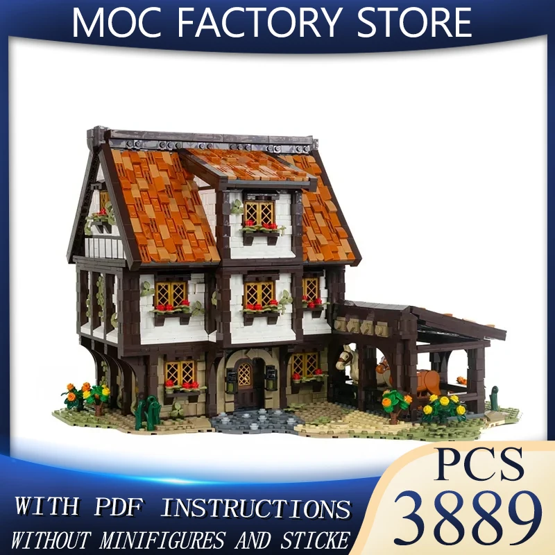 

Moc Building Block Средневековые штабелируемые и модель Inn Технология Кирпич DIY Сборка Модульная городская игрушка с видом на улицу для