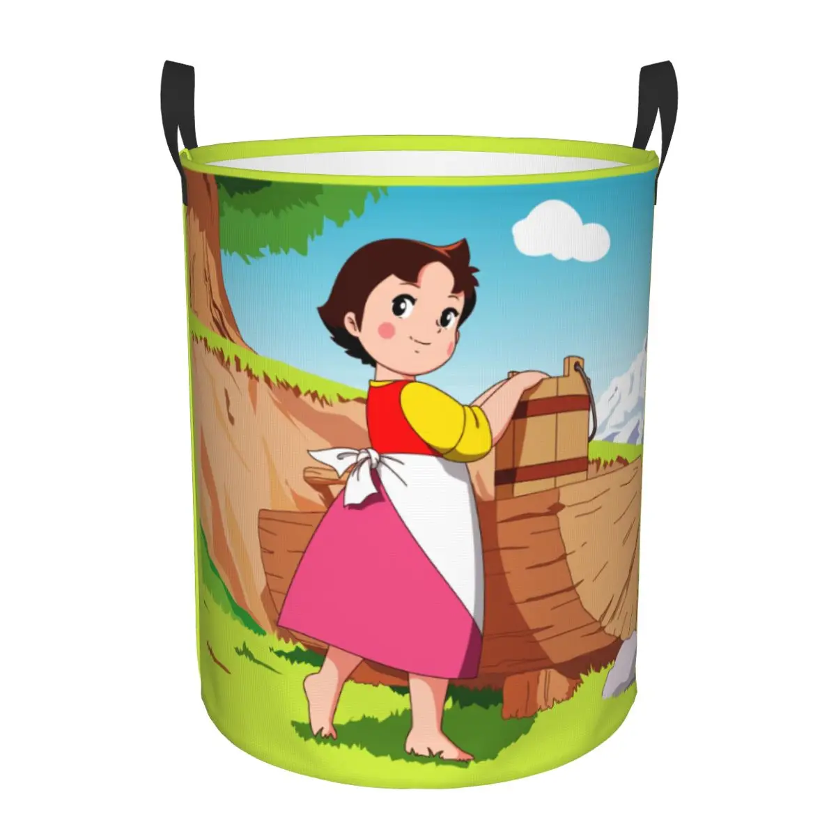 Custom Kawaii Heidi Girl Of The Alps Laundry Basket Foldable Cartoon Anime Toy Clothes Hamper Storage Bin for Kids Nursery