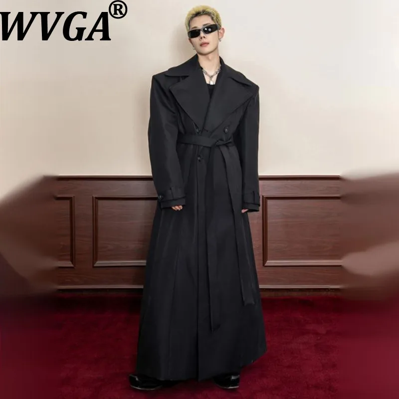 

WVGA Зимний новый мужской прилив в стиле ретро с отложным воротником на талии, длинный плащ, нишевая шикарная повседневная модная куртка Ins Y2K W14904