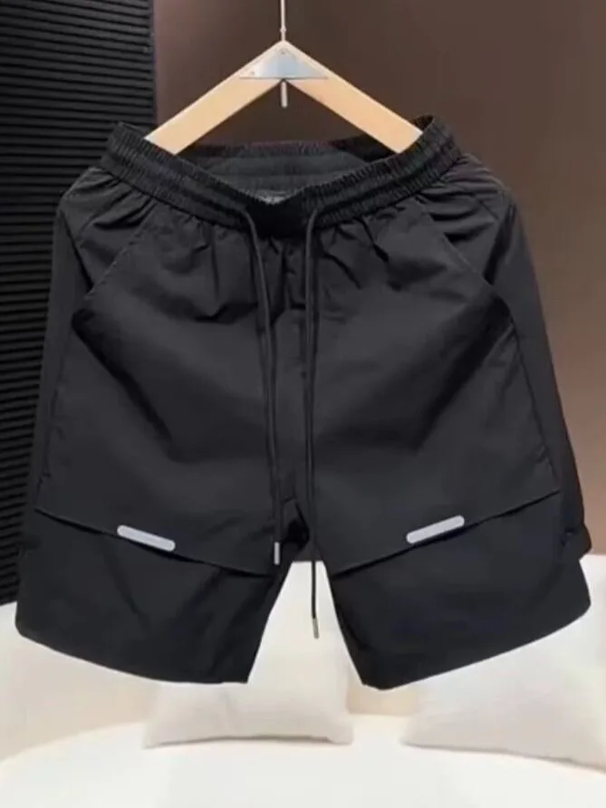 Summer Casual Ice Silk Beach Quick Dry Men's Fashionable Patchwork Five-Quarter Length Shorts Polyester Fiber Loose Fit