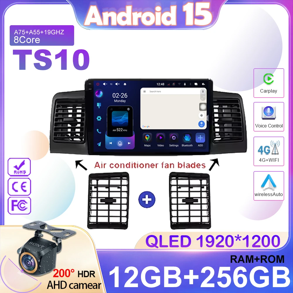 

Car Radio For Toyota Corolla E130 E120 2000-2006 Multimedia Video Player Navigation GPS stereo Carplay 4G Head Unit Android 15