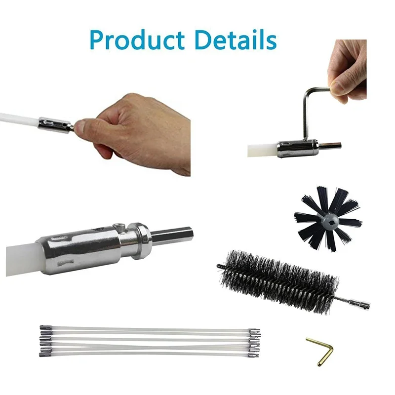 Practical Useful Convenient Chimney Cleaner Fireplace Home Household Indoor Nylon Rotary Brush Head Hex Wrench