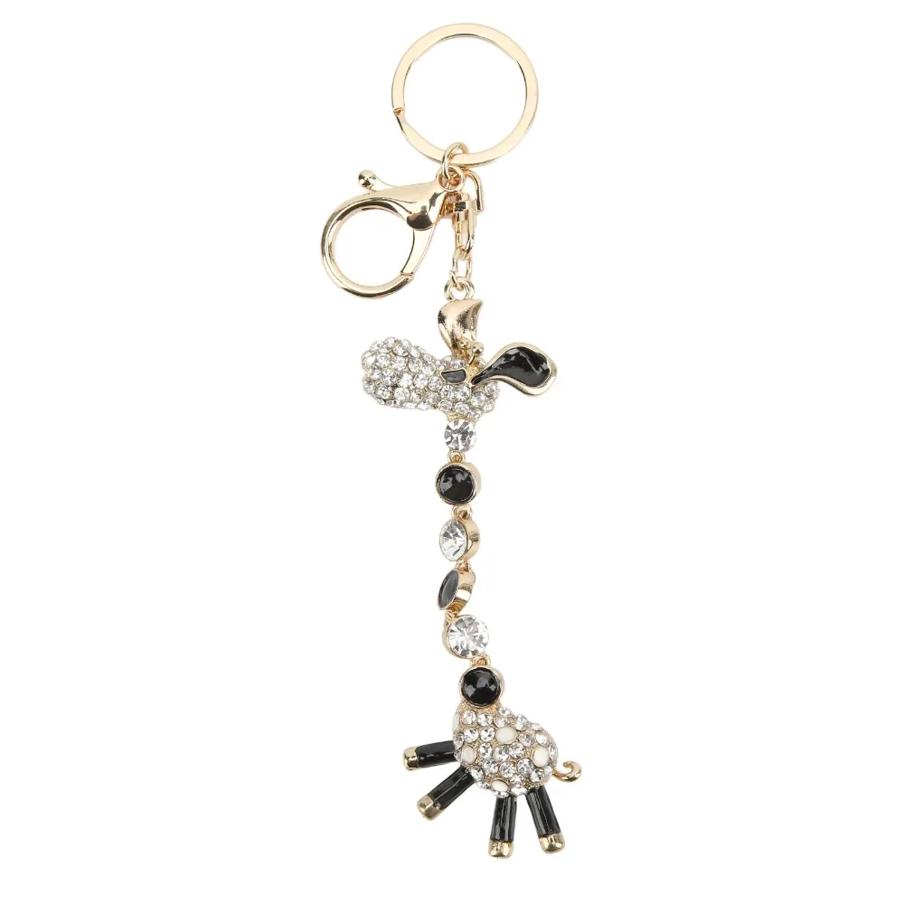 1pcs Sparkly Zinc Alloy Giraffe Keychain Metallic Luster Shiny Rhinestones Animal Keychain Rhinestone Keyring Accessory