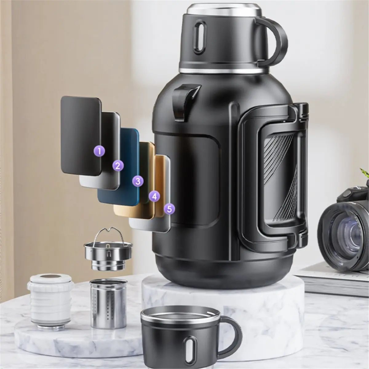 Stainless Steel Large Capacity Insulated Kettle 1.2 Liters Home Outdoor Sports Kettle Portable Portable Stew