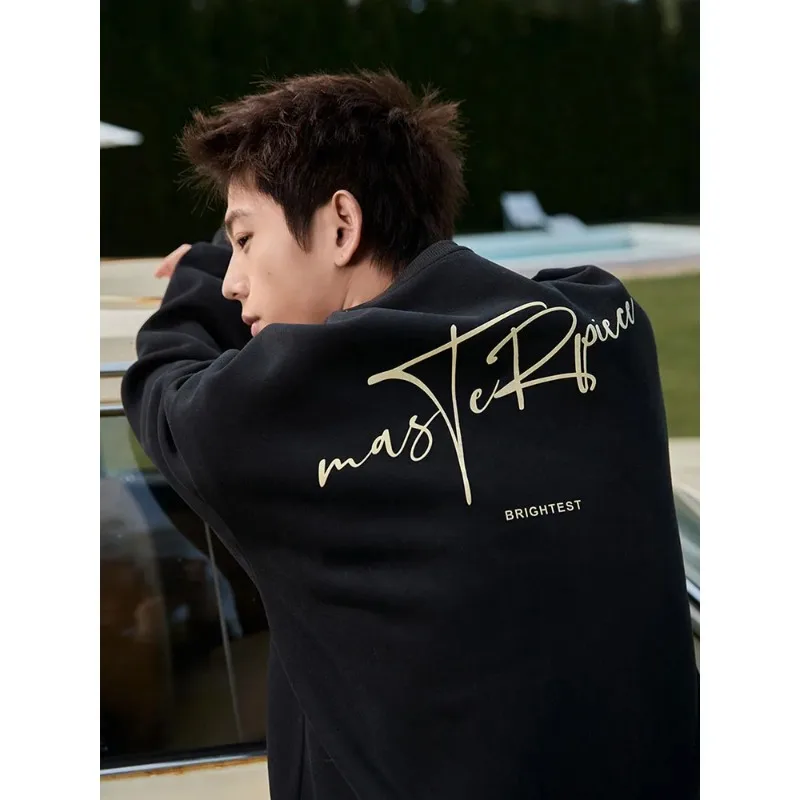 

TFETTERS 2025 осенне-зимний красный рождественский свитшот, мужской повседневный свободный свитшот с буквенным принтом и круглым вырезом, молодежная уличная одежда