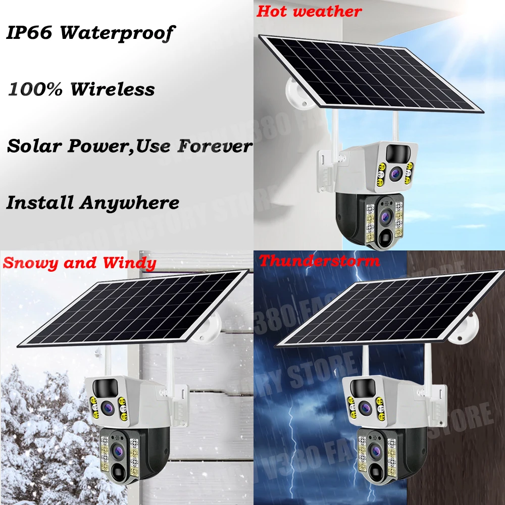 V380PRO 4K 8MP Wifi Sim Solar Camera Dual screens Outdoor WiFi Solar IP PTZ Camara Auto Tracking Battery CCTV Security Cam