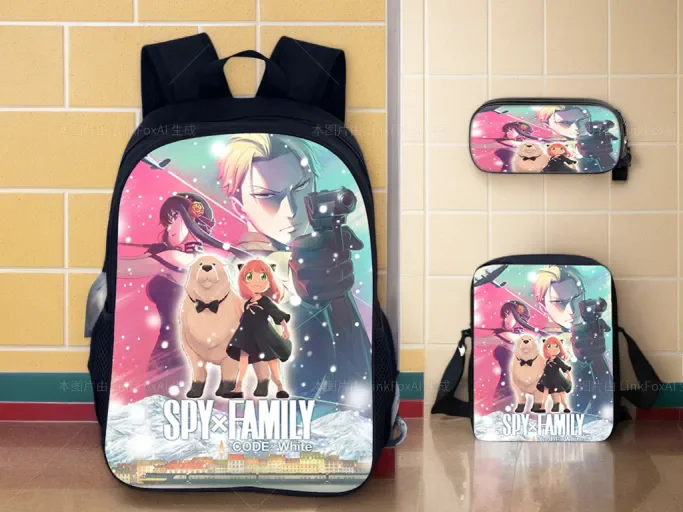 

NEW Student Fashion Backpack+Cartoon Side Bag+Pen Case 3Pcs Set,SPY×FAMILY Durable Trendy School Book Bag