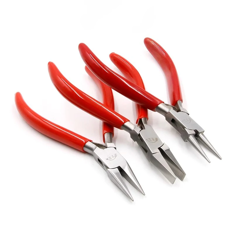 DICK 115mm Chain & Round Nose Jewelry Pliers Stainless Steel Red PVC Grip Jump Rings Wire Bending Beading Tool