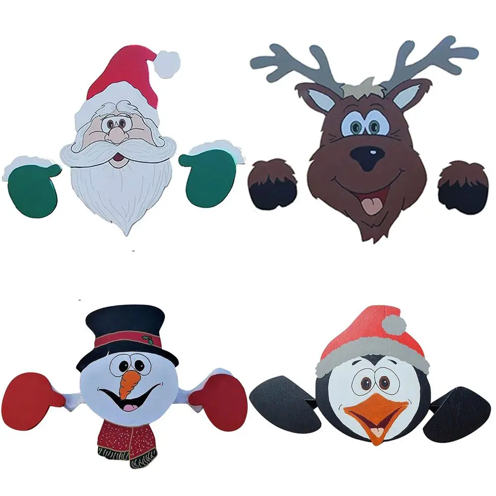 DIY Indoor Outdoor Party Supplies Christmas Fence Decoration Santa Clause Snowman Yard Ornaments Reindeer Penguin Peeker