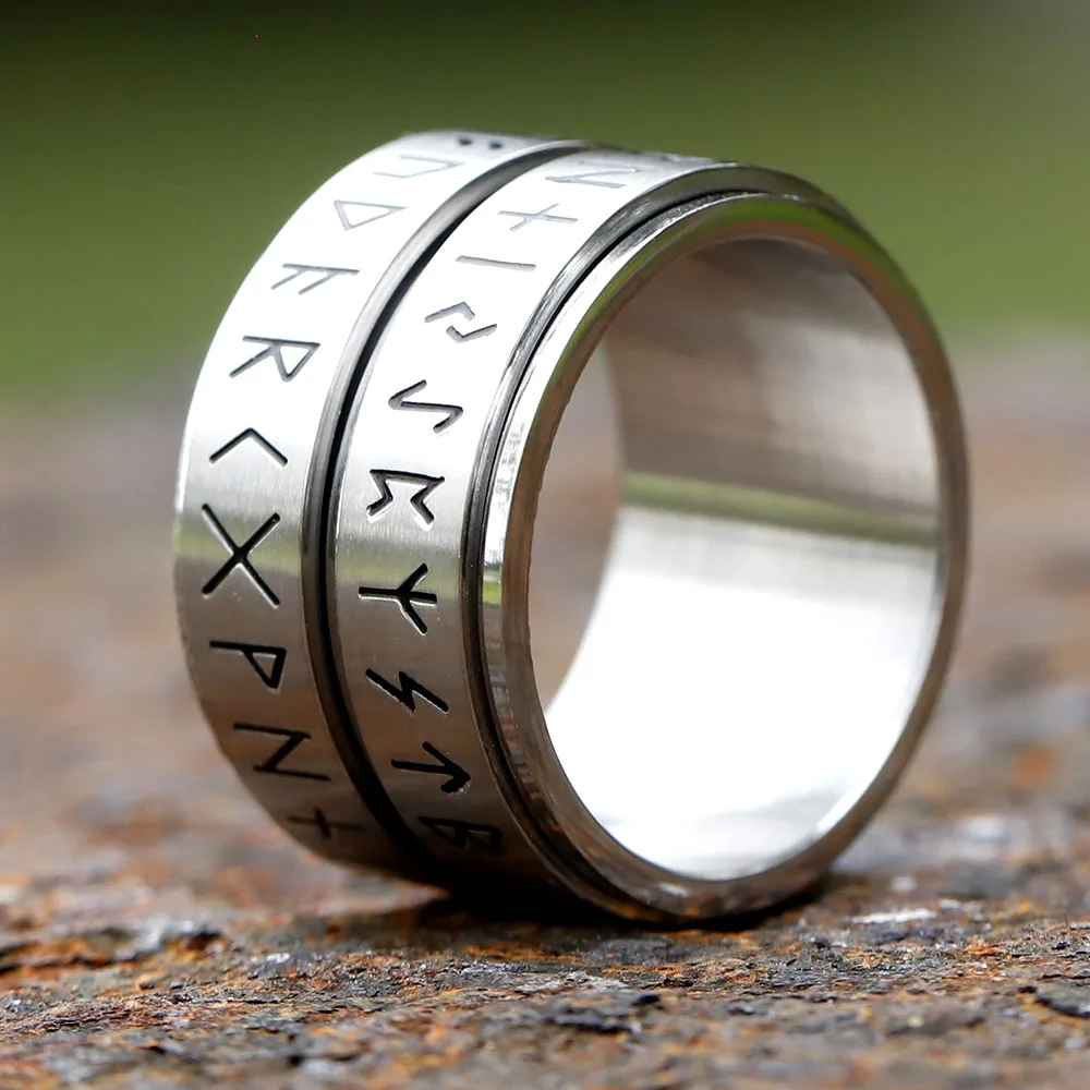 2023 NEW Rotatable Viking Rune Ring for Men Women 316L Stainless Steel Odin Letter Rings Couple Simple Amulet Jewelry Gifts