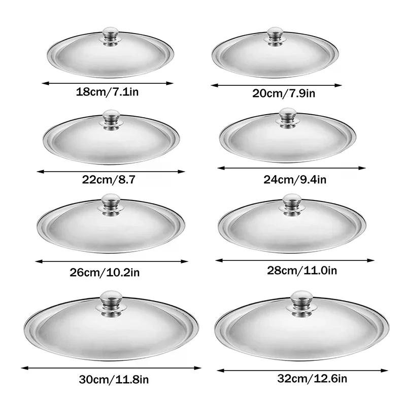 HOT! Stainless Steel Round Pot Lid Universal Replacement Frying Pan Cover Smooth Edge Dishwasher Safe For Skillet Wok Pot