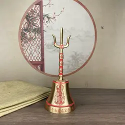 Metal Statue Copper cinnabar Sanqing Bell Taoism drives away evil spirits 7.8cm, height 20cm, weight 335g Vajra Dorje