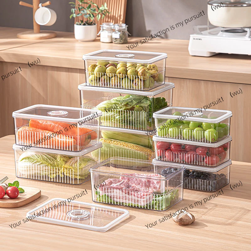 Refrigerator Storage Box Timing Fresh Fridge Organizer Vegetable Fruit Food Containers Pantry Kitchen
