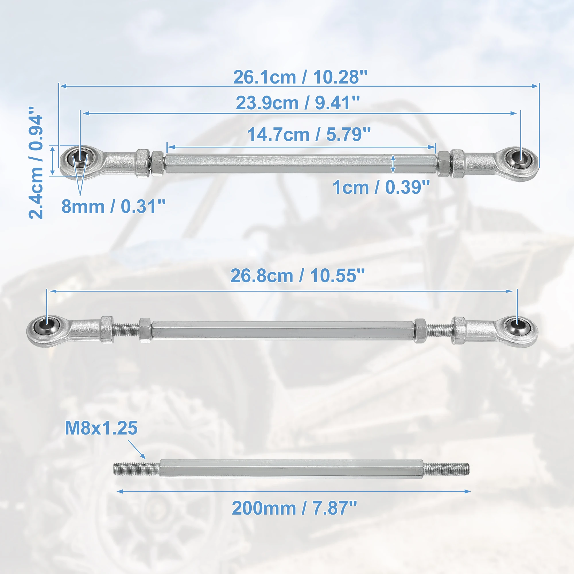 Motoforti 2pcs M8x1.25 200mm 210mm 220mm 238mm Adjustable Steering Tie Rod Ball Joint for 49cc Electric ATV Go Kart Accessory