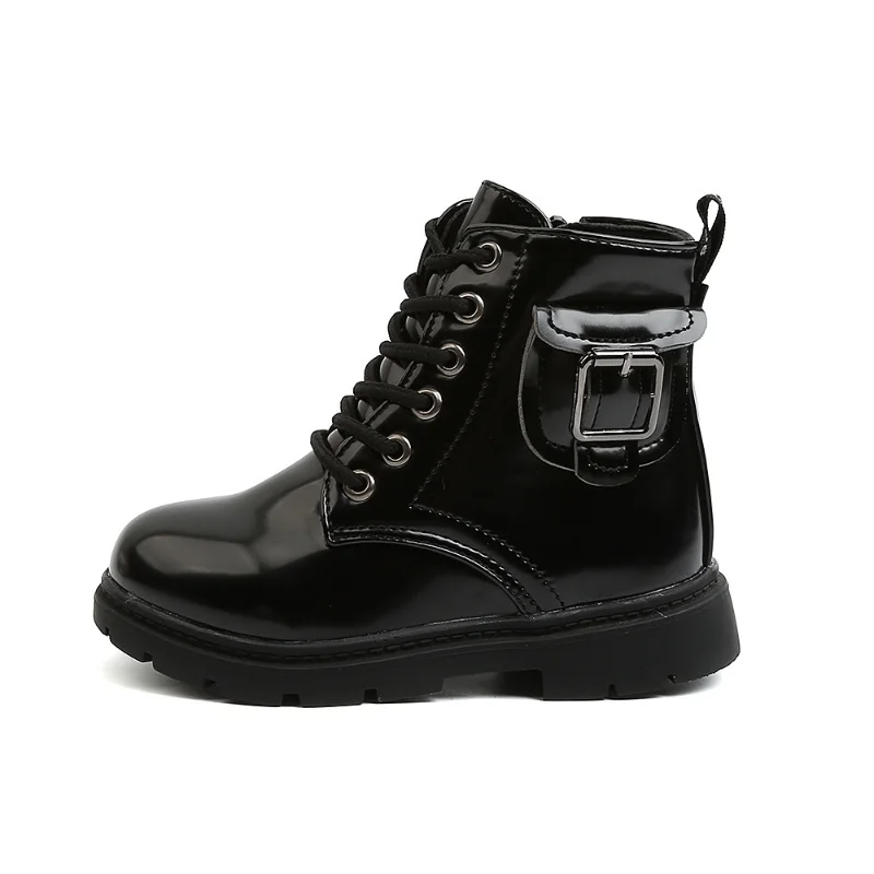 Botas de estilo británico para niños y niñas, Botines de cuero Pu negro, zapatillas de deporte, otoño, 2023