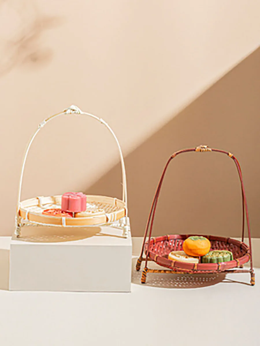 Bamboo Weaving Serving Dish, Chinese Wedding Cake Rack, Creative Basket for Decoration, Buffet Fruit Plate, Party and Wedding