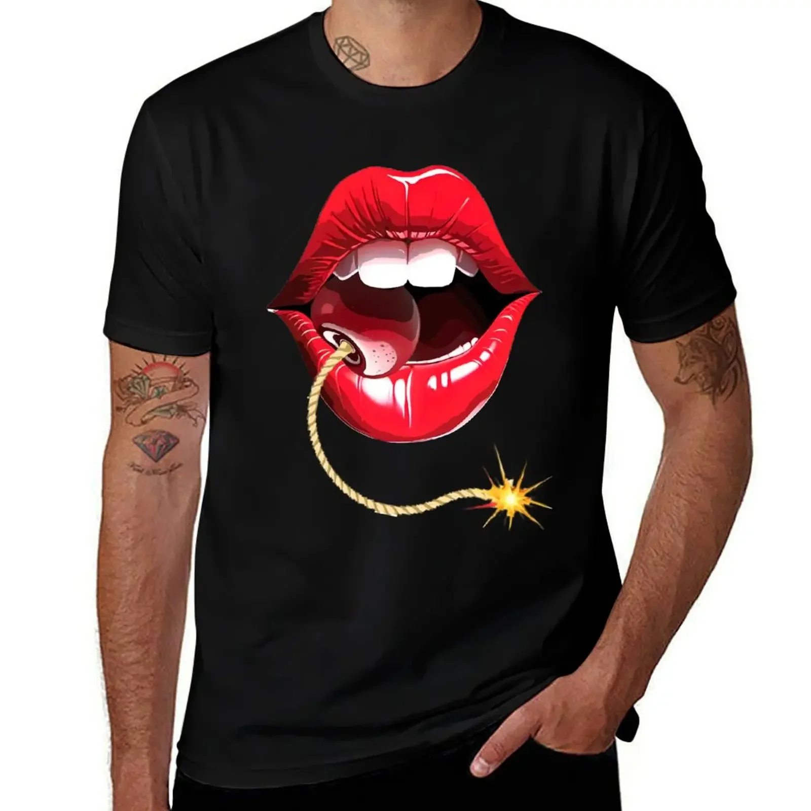 Spy Agent Aiden (sam Rockwell) Argylle Cherrybomb Lips T-Shirt vintage graphic tee slim fit t shirts for men