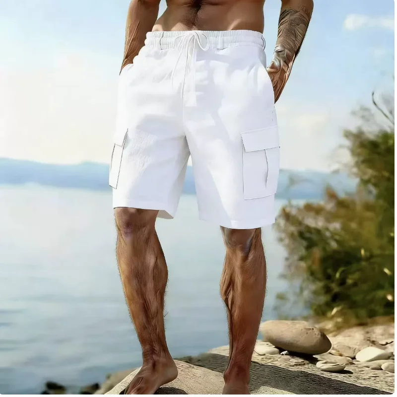 

Мужские летние шорты-карго 2026 с эластичным поясом на шнурке, с множеством карманов, повседневные, дышащие, быстросохнущие, для пляжа, тренировок и фитнеса