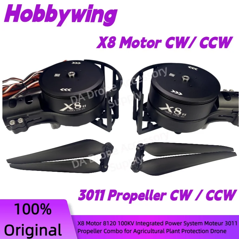 

2Sets Hobbywing Original X8 Motor Integrated Power System 80A ESC 3011 Propeller Foldable Blades For 10L Agricultural Drone Part