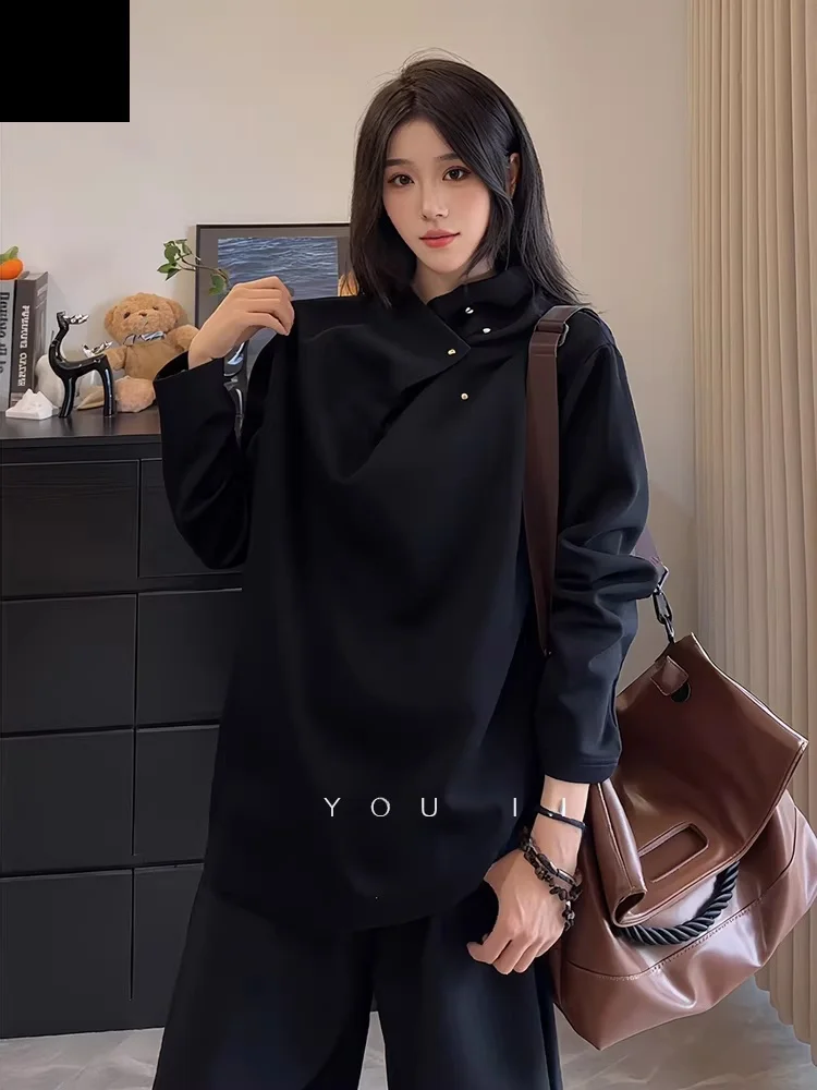 

High Collar Sweatshirt Long Sleeve Unisex Polyester Fiber Cleanfit Style Casual Wear Autumn Season Regular Fit Hoodless