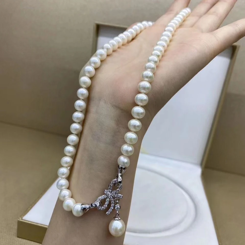 High Quality 925 Sterling Silver Real Freshwater Pearl Necklace and Bracelet Set  Jewelry For Woman