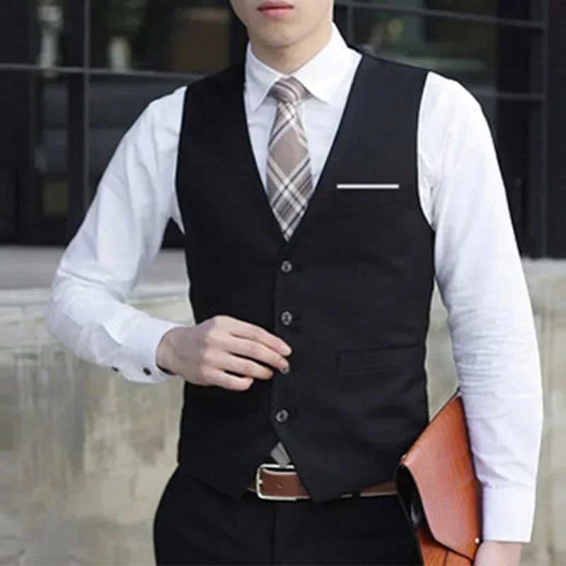 New Formal Business Suit Vest For Men Single Breasted V Neck Slim Fit Man Social Tuxedo Waistcoat Coat Vests Male Clothing