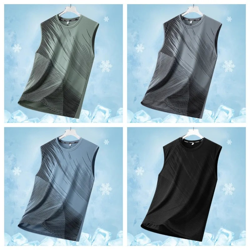 Summer Fashion Trend Ice Silk Loose Comfortable Casual T-shirt Outdoor Basketball Training Sweat Absorbing Quick Drying Vest