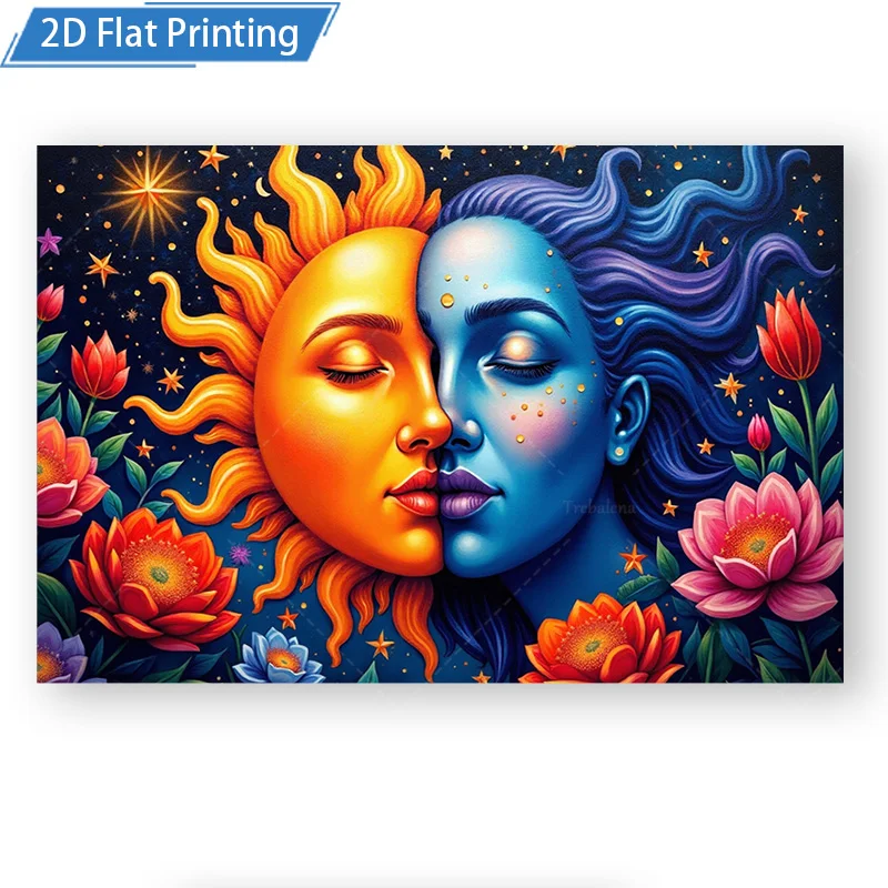 1pc Wall Tapestry "Sunny Moon Kiss Tapestry - Boho Floral Wall Hanging for Home Decor" - Image 2