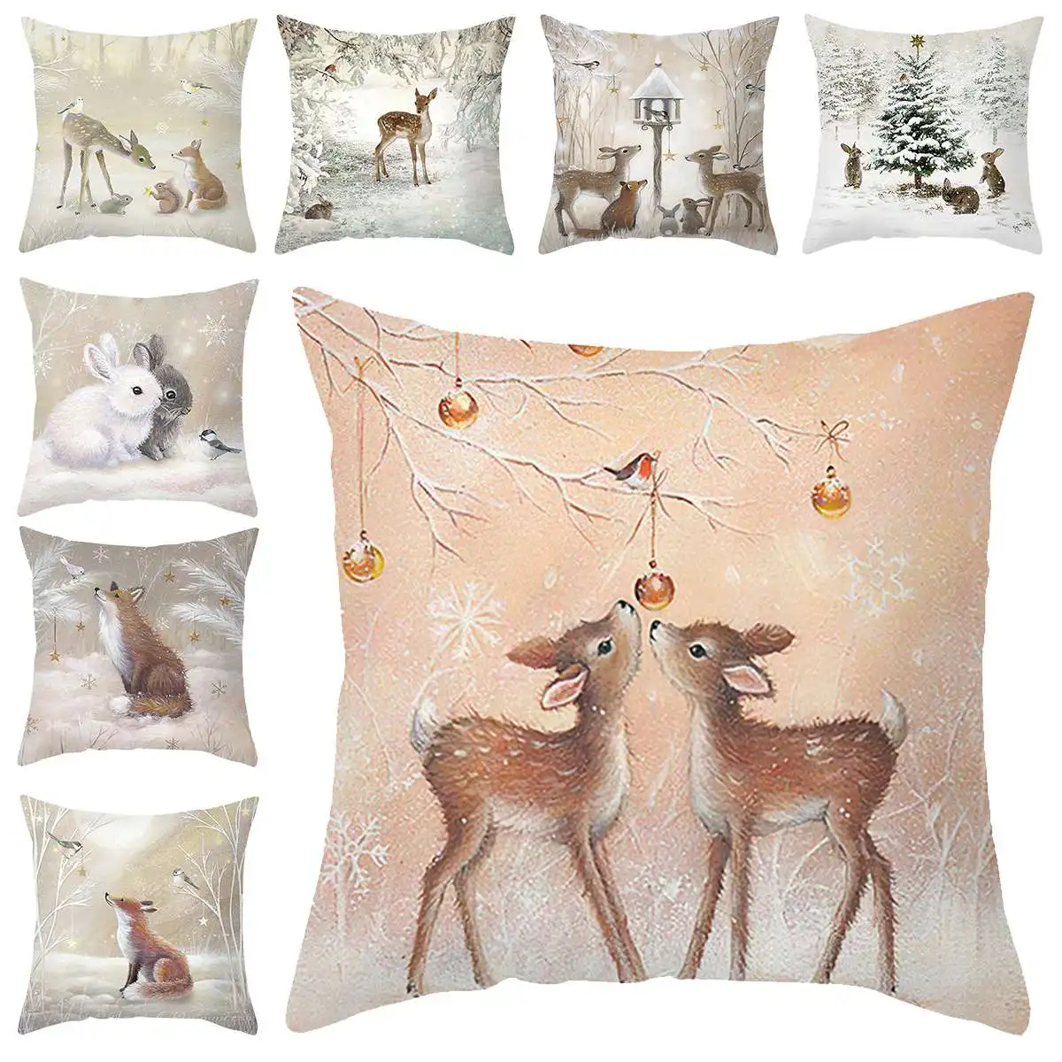 Christmas Cushion Cover Peach Skin Pillowcase Elk Throw Pillow 2023 Xmas Gifts Sofa Decorative Cushions Christmas Pillow Covers