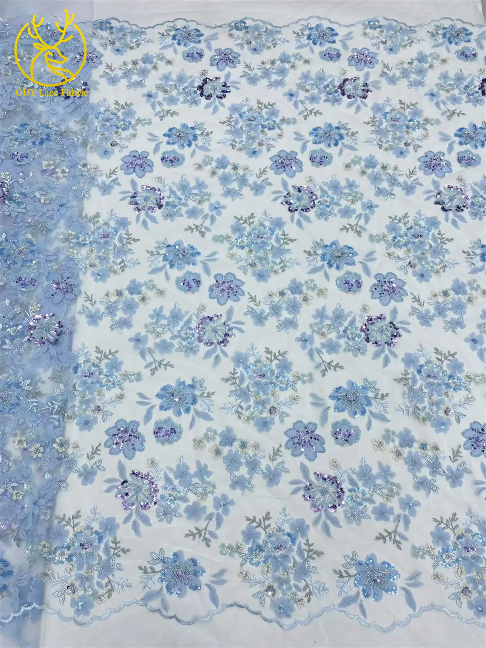 Eleganter Spitzenstoff mit Blumenstickerei und Pailletten, französischer Tüll mit Perlen, afrikanischer Spitzenstoff, nigerianische Spitze für Party- und Ballkleider – Detail 15