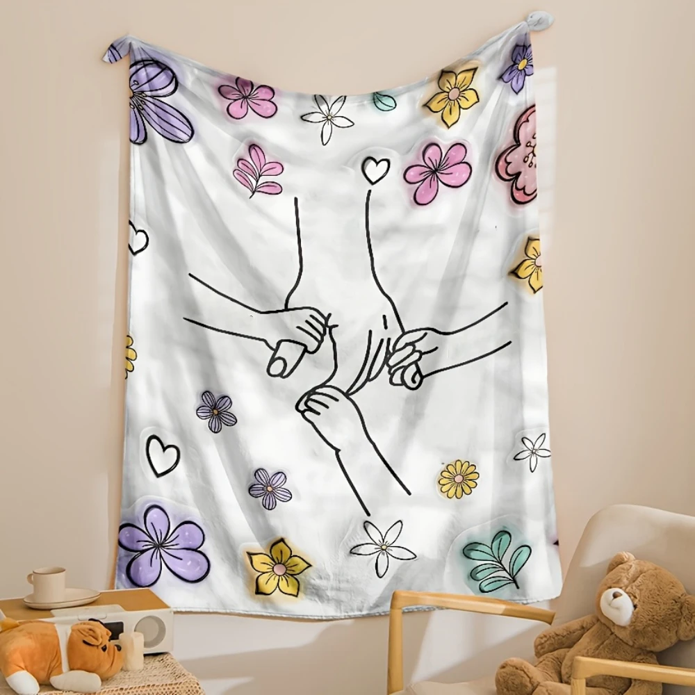 Hand in Hand Doodle Heart Print Throw Blanket warm bedroom sofa Blanket rest nook outdoor courtyard Birthday Anniversary gifts