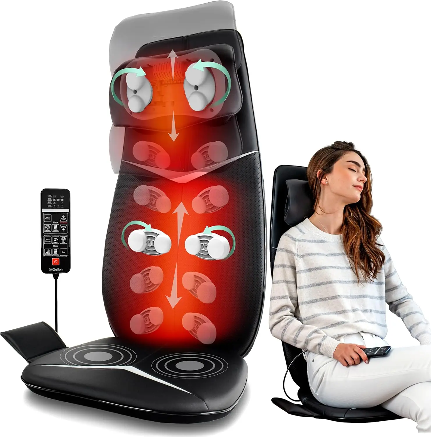 Neck and Back Massager with Heat - 3D Kneading Deep Tissue Electric Massage Chair Seat Cushion Pad