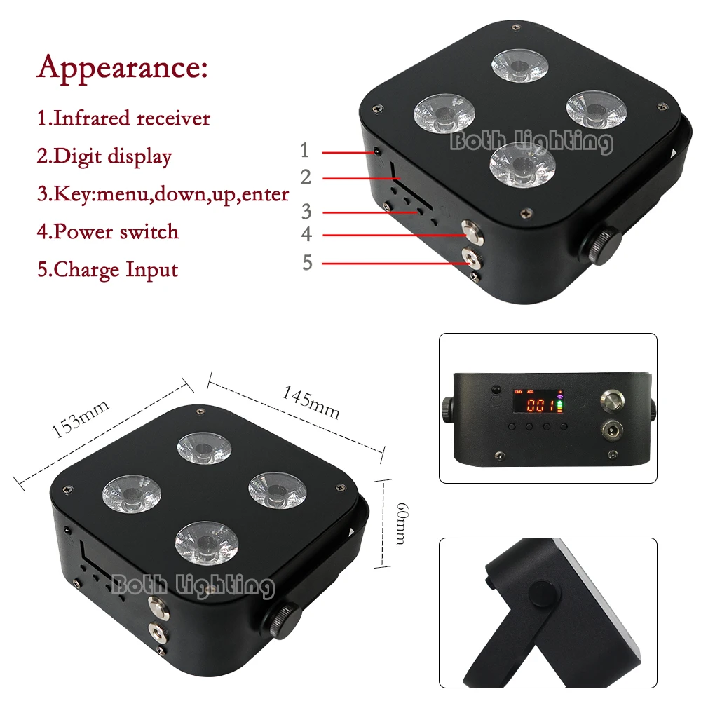 HOT SELL Both IR4 Mini LED 4*12W Wireless Uplights Par Battery Wireless DMX For Lights Wedding DJs Disco Party Event